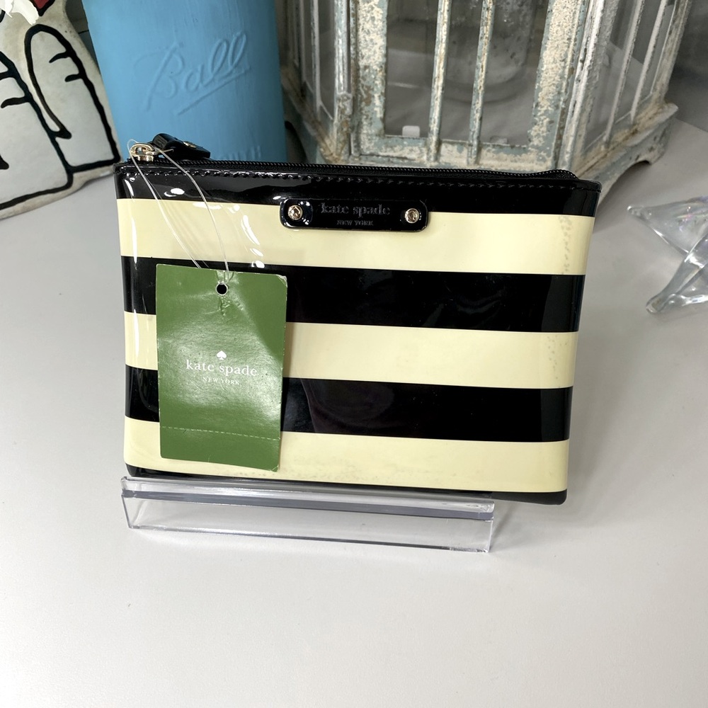 NWT Kate Spade black striped pouch